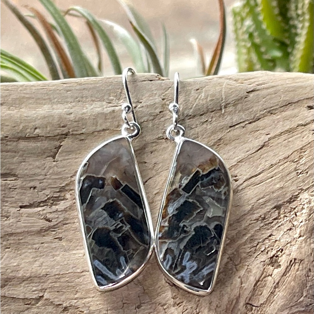 Natural Turkish Tube Agate Sterling Silver Earrings